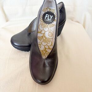 FLY London Black Leather Wedge Pumps | Comfort Platform Shoes